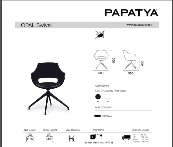 Papatya Opal Swivel Koltuk - Krom Ayak & Solid Beyaz Font - Resim 7