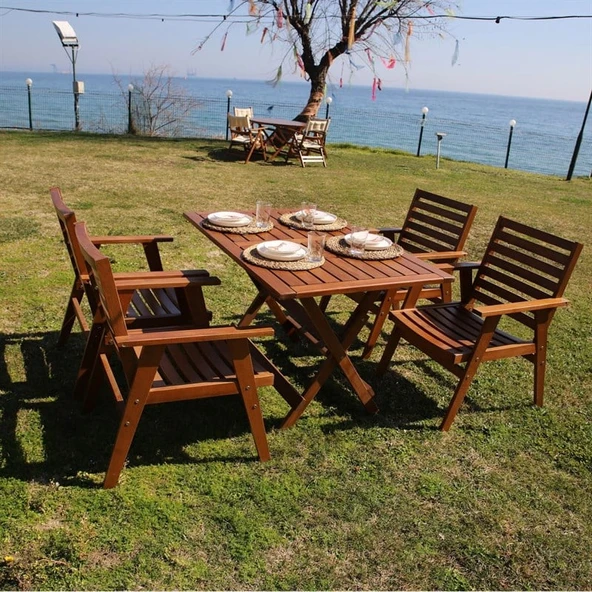 Bahçeme Heybeli LX Katlanır Ahşap Bahçe Takımı: 80X140 Masa + 4 Sandalye ürün görseli 1
