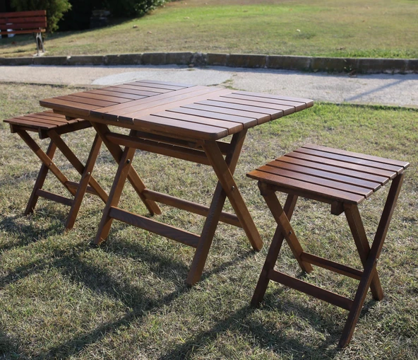 Bahçeme Paris Çay Set: 50x50 Sehpa + 2 Tabure - Katlanır Ahşap Takım ürün görseli 1