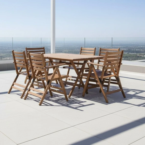 Bahçeme Antalya Katlanır Ahşap Bahçe Balkon Seti: 80x120 Masa + 6 Sandalye ürün görseli 1