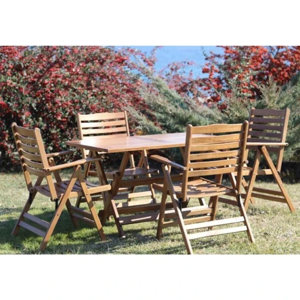 Bahçeme Ürgüp LX Katlanır Ahşap Bahçe Seti: 80x120 Masa + 4 Sandalye Takım ürün görseli 1