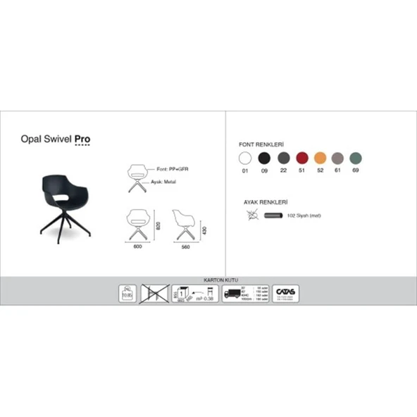Papatya Opal Swivel Pro Koltuk - Krom Ayak & Renk Seçimli - Resim 3
