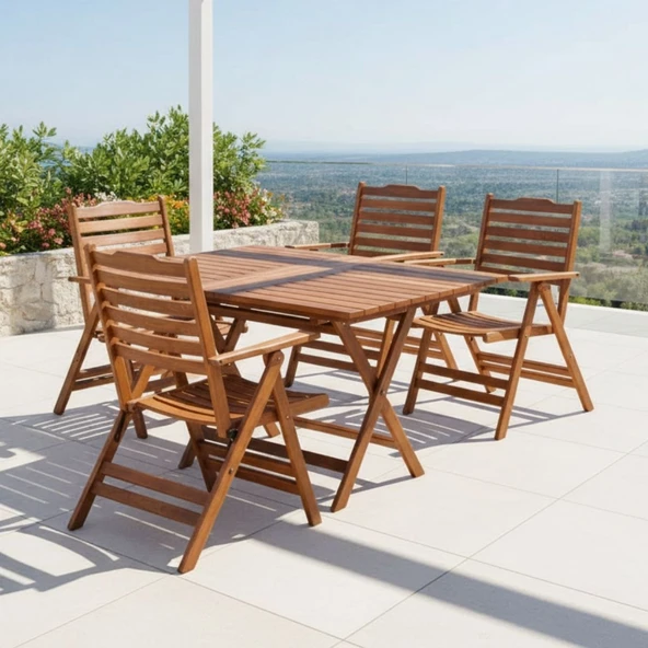 Bahçeme Ürgüp Katlanır Ahşap Bahçe Balkon Seti: 80X140 Masa + 4 Sandalye ürün görseli 1