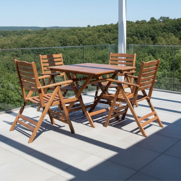 Bahçeme Ürgüp Katlanır Ahşap Bahçe Balkon Seti: 70x120 Masa + 4 Sandalye ürün görseli 1