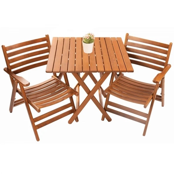 Bahçeci London Atina Ahşap Bahçe Balkon Takımı -80X80 Masa + 2 Sandalye Katlanır Set ürün görseli 1