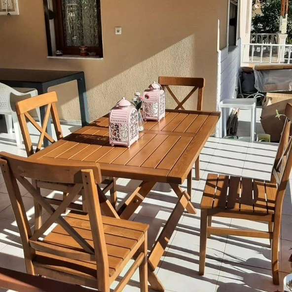 Bahçeme Çeşme LX Ahşap Bahçe Balkon Seti: 80X140 Katlanır Masa + 4 Sandalye ürün görseli 1
