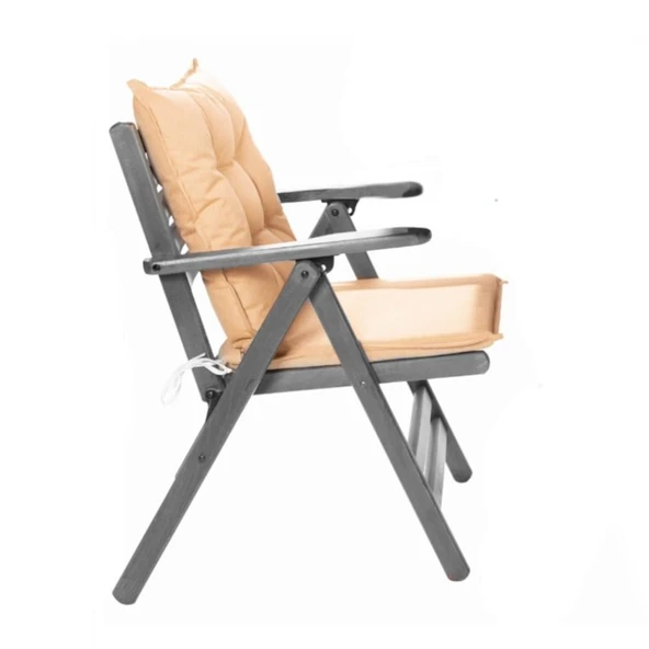 Bahçeme Sandalye  Minderi London Düğmeli Model - Oturum: 46x46x5 Sırt: 49x46x10 Gri ürün görseli 1
