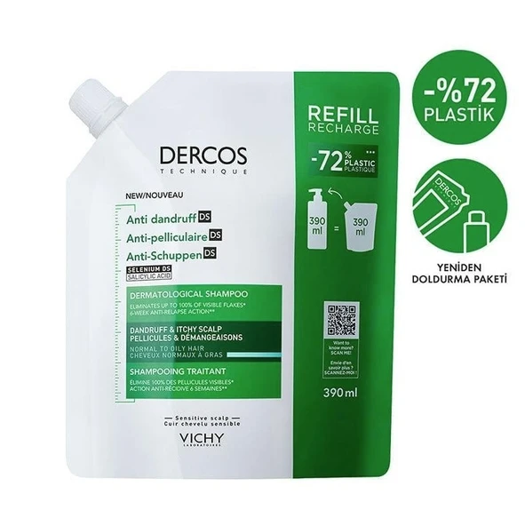 Vichy Dercos Anti Dandruff Normal ve Yağlı Saçlar İçin Kepek Karşıtı Şampuan Refill 390 ml ürün görseli 1