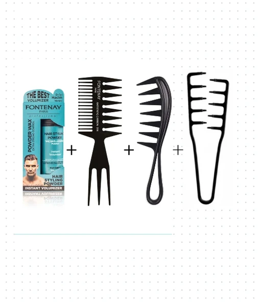 Fontenay Saç Şekillendirici Toz Wax Mat Effect Mavı 20gr+Şekil Tarak X2+Mucizevi Tarak 4'Lü Set ürün görseli 1
