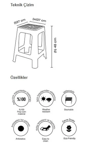 Papatya Mercan Plastik Tabure Teak - Bahçe Balkon Taburesi - Resim 3