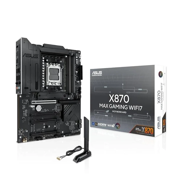 ASUS X870 MAX GAMING WIFI7 W AMD X870 AM5 DDR5 8000 HDMI 2XUSB4 3X M2 USB3.2 WİFİ 7 + BT AURA RGB 5GBİT LAN ATX 12+2+1 GÜÇ AŞAMALARI, ÇİFT USB4, 3XM.2 ürün görseli 1