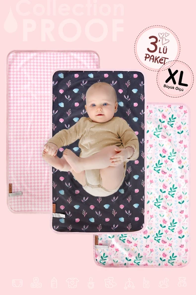 3lü Alt Açma Değiştirme Örtü Sıvı Geçirmez Koruyucu Alez Yıkanabilir Bebek Bakım Pedi XL PembeGrup ürün görseli 1