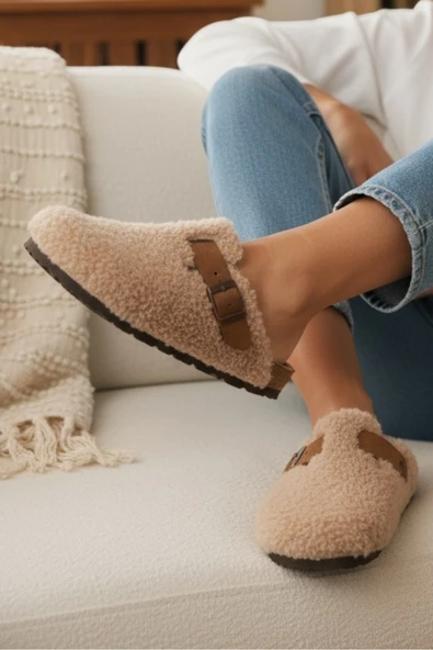 LAND OF CORK LC Doğal Mantar Taban Ark Destekli Unisex Anatomik Gerçek Kürklü Terlik ürün görseli 1