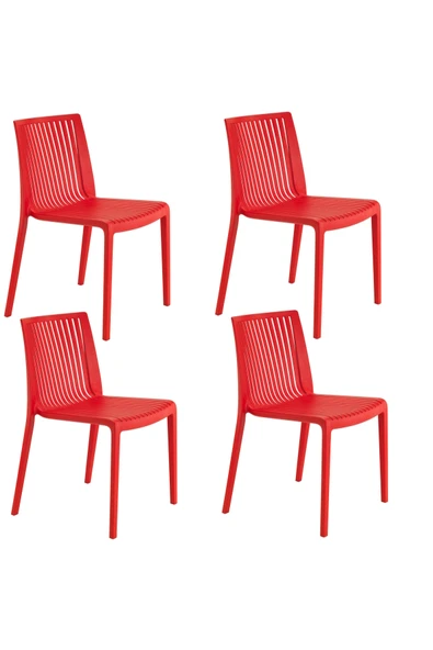 Papatya Cool Plastik Sandalye 4lü Paket Kırmızı - Bahçe Balkon Mutfak Sandalyesi ürün görseli 1