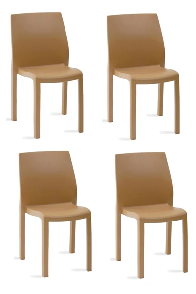 Papatya Yummy Sandalye Teak 4lü Paket - Plastik Bahçe Balkon Sandalyesi ürün görseli 1