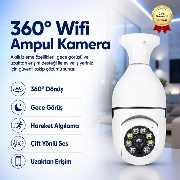 Akıllı Kablosuz IP Kamera Wifi 360 Derece Hareketli Gece Görüş Ses Kayıtllı Ampul Kamera Güvenlik Kamerası ürün görseli 1