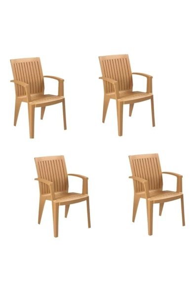 Papatya Alize Koltuk Teak 4lü Paket - Plastik Bahçe Balkon Koltuğu ürün görseli 1