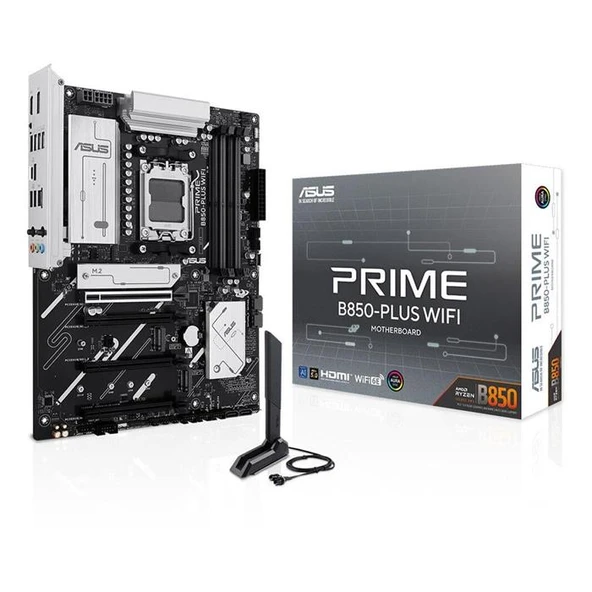 ASUS MB PRIME B850-PLUS WIFI AMD B850 AM5 DDR5 8000 DP HDMI 3X M2 USB3.2 WİFİ 6E + BT AURA RGB 2.5GBİT LAN ATX 8+2+1 GÜÇ AŞAMALARI, 1XGEN5 M.2, ADVANC ürün görseli 1
