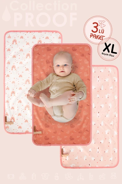 3lü Alt Açma Değiştirme Örtü Sıvı Geçirmez Koruyucu Alez Yıkanabilir Bebek Bakım Pedi XL SomonGrup ürün görseli 1