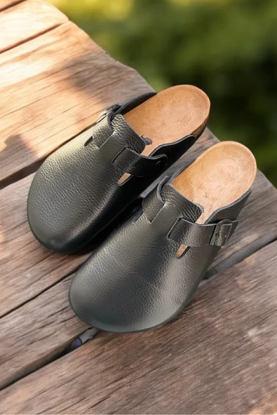 Land of Cork Anatomik Hakiki Deri Sabo Terlik – Unisex & Mantar Tabanlı Rahat Tasarım ürün görseli 1