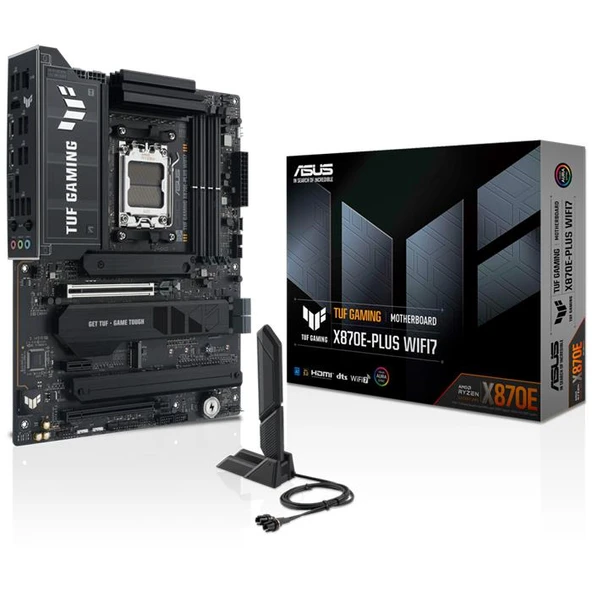 ASUS MB TUF GAMING X870E-PLUS WIFI7 AMD X870 AM5 DDR5 8000 HDMI 2XUSB4 4X M2 USB3.2 WİFİ 7 + BT AURA RGB 2.5GBİT LAN ATX 16+2+1+1 GÜÇ AŞAMALARI, ÇİFT ürün görseli 1