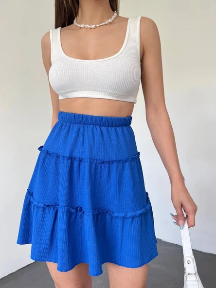 Şortlu Etek Beli Lastikli Parça Kumaş - Resim 3