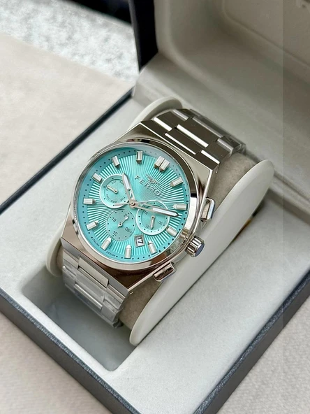 Ferro FM43027A-A15 Quartz Çelik Gri Turkuaz Kadran 42 mm Erkek Kol Saati ürün görseli 1