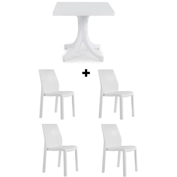 Papatya Yummy Plastik Bahçe Balkon Seti Beyaz : 80x80 Masa + 4 Sandalye Takım ürün görseli 1