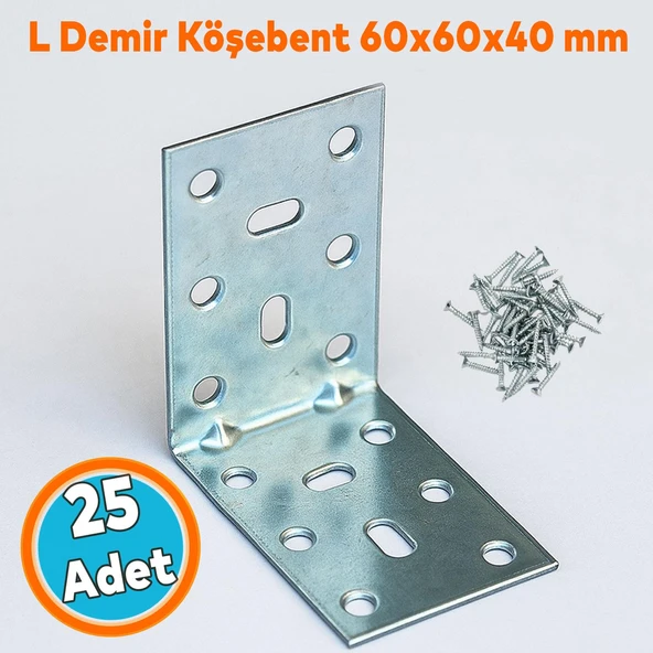 Mobilya Eşya Dolap Duvara Sabitleme Köşebent Bağlantı Aparatı L Demiri Gönye (25 ADET) 40x60x60 Mm ürün görseli 1