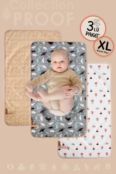 3lü Alt Açma Değiştirme Örtü Sıvı Geçirmez Koruyucu Alez Yıkanabilir Bebek Bakım Pedi XL BejGrup ürün görseli 1