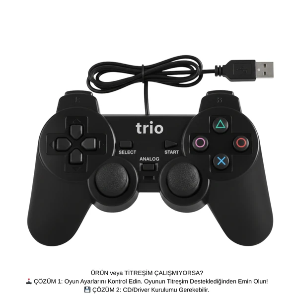 Trio TR-900 Çift Titreşimli (Double Vibration) USB PC Gamepad Joystick ürün görseli 1