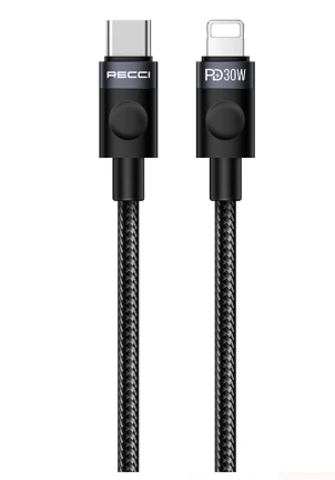 Recci RS50CL Type-C to Lightning PD Örgü Tasarımlı Hızlı Şarj Özellikli Data ve Şarj Kablosu 30W 1M ürün görseli 1