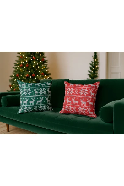 Çift Tarafı Baskılı Candy Christmas Desenli 2'li Set Kadife Kırlent Kılıfı Yılbaşı - Noel ürün görseli 1