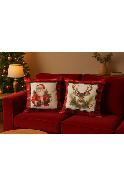Çift Tarafı Baskılı Candy Christmas Desenli 2'li Set Kadife Kırlent Kılıfı Yılbaşı - Noel ürün görseli 1