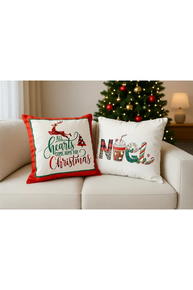 Çift Tarafı Baskılı Candy Christmas Desenli 2'li Set Kadife Kırlent Kılıfı Yılbaşı - Noel ürün görseli 1