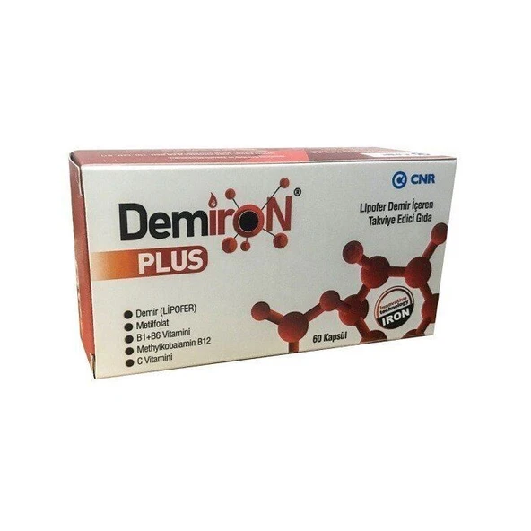 Demiron Plus Lipofer Demir İçeren Takviye Edici Gıda 60 Kapsül ürün görseli 1