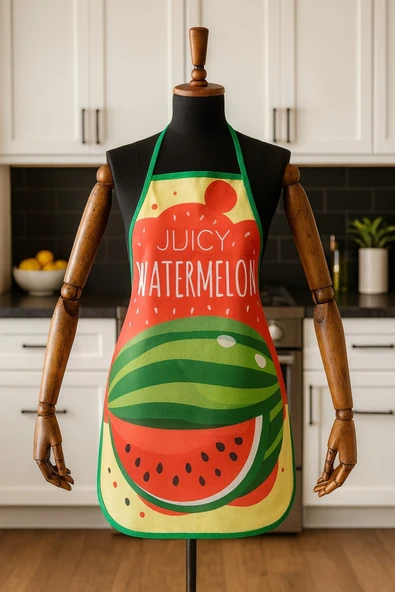 Dijital Baskılı Su Sıvı Geçirmez Leke Tutmaz Mutfak Önlüğü Watermelon ürün görseli 1