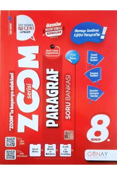GÜNAY YAYINLARI ZOOM SERİSİ 8.SINIF PARAGRAF SORU BANKASI ürün görseli 1