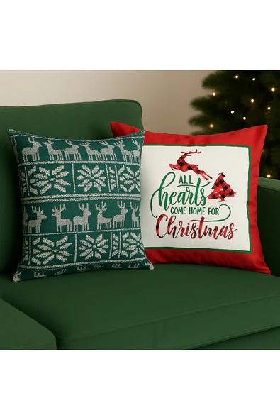 Çift Tarafı Baskılı Candy Christmas Desenli 2'li Set Kadife Kırlent Kılıfı Yılbaşı - Noel ürün görseli 1