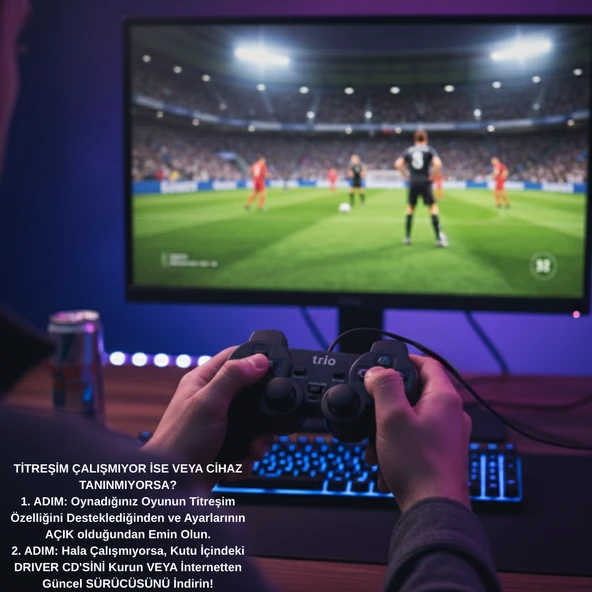 Trio TR-900 Çift Titreşimli (Double Vibration) USB PC Gamepad Joystick - Resim 2