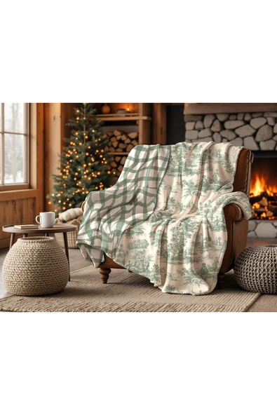 Winterfell Yün Kadife Ekose Çift Taraflı Tv Battaniyesi Green Forrest 140x190 ürün görseli 1