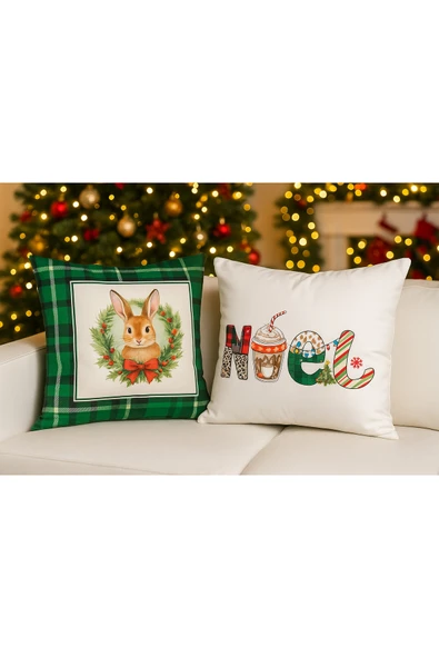 Çift Tarafı Baskılı Candy Christmas Desenli 2'li Set Kadife Kırlent Kılıfı Yılbaşı - Noel ürün görseli 1