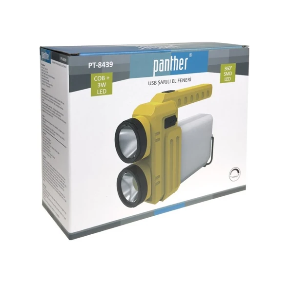 Panther Pt-8439 Usb Şarjlı El Feneri Beyaz - Sarı ürün görseli 1