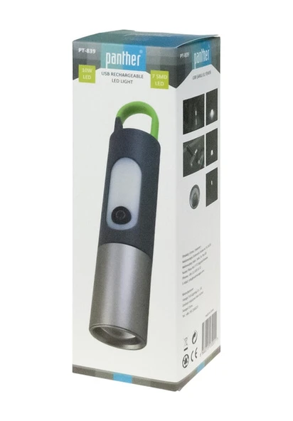Panther Pt-839 Usb Şarjlı El Feneri Siyah ürün görseli 1