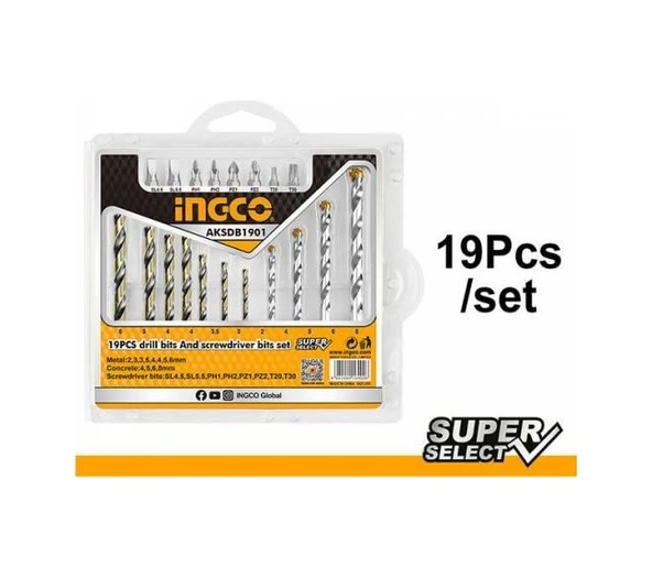 Ingco Aksdb1901 Matkap Ucu ve Vida Seti 19 Pcs ürün görseli 1