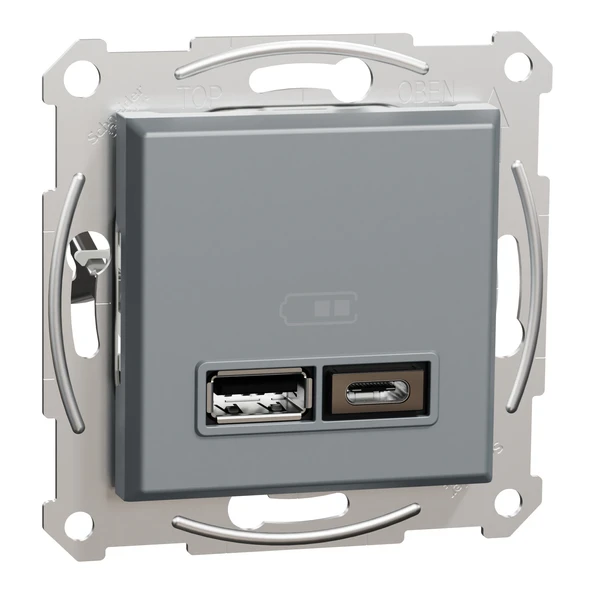 Schneider Electric EPH2700362 Asfora Çelik İkili USB Prizi 2.4A TYPE+AC ürün görseli 1