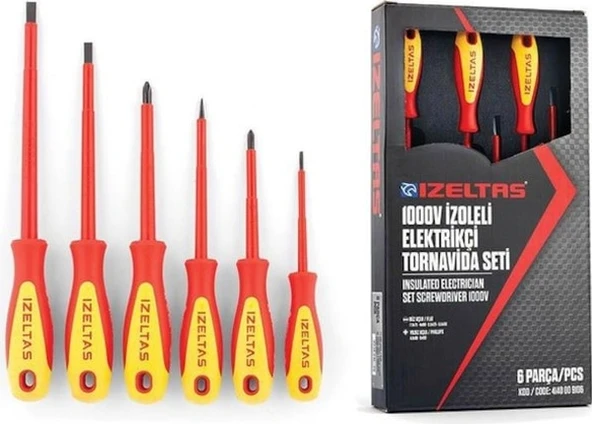 İzeltaş 4140009106 1000 V İzoleli Elektrikçi Tornavida Seti 6 Parça ürün görseli 1