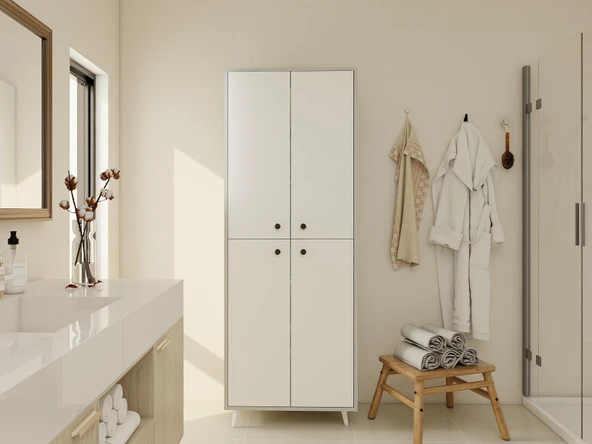 Vadi Çok Amaçlı Banyo/Kiler Dolabı Külgri-Beyaz ürün görseli 1