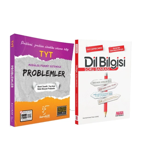 Karekök TYT Problemler Modüler Piramit Sistemiyle ve AKM Dil Bilgisi Soru Bankası Seti 2 Kitap ürün görseli 1