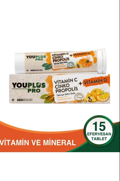 Youplus Pro Vitamin C D Çinko Propolis 15 Efervesan Tablet ürün görseli 1